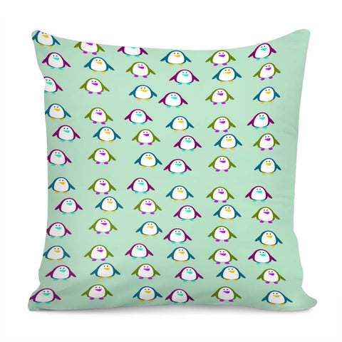 Image of Penguins On Pastel Green Pillow Cover