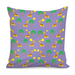 Giraffe And Trees On Purple Pillow Cover