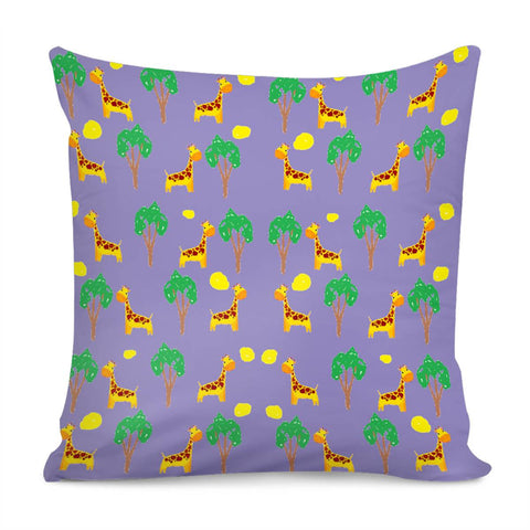 Image of Giraffe And Trees On Purple Pillow Cover