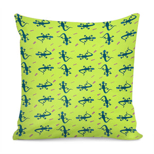 Little Lizards On Green Pillow Cover