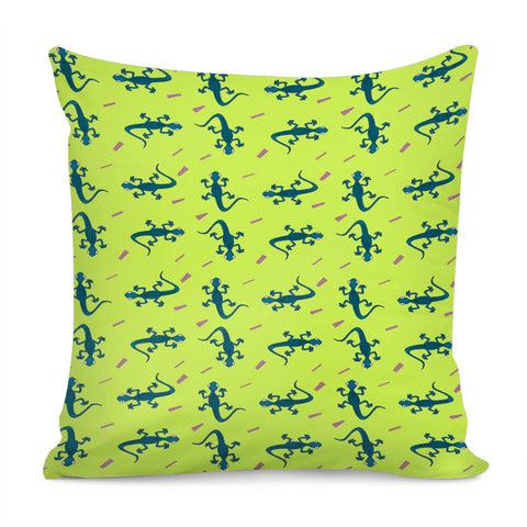 Image of Little Lizards On Green Pillow Cover