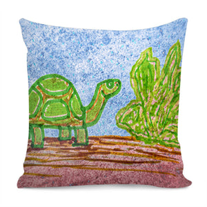 Turtle And Letttuce Colored Illustration Pillow Cover