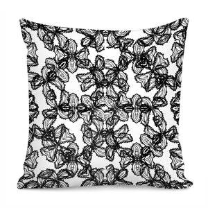 Stylized Botanical Motif Black And White Print Pillow Cover