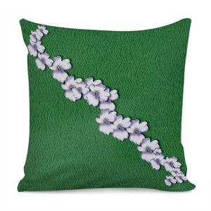 Cherry-Blossoms Branch Decorative On A Field Of Fern Pillow Cover