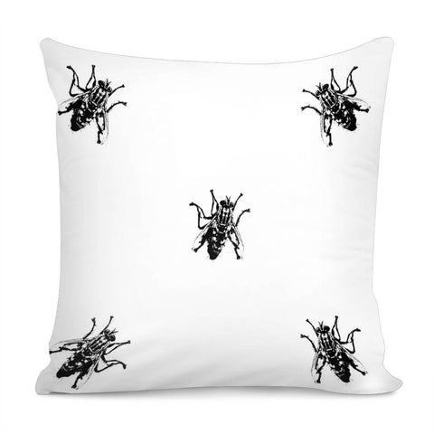 Image of Housefly Drawing Motif Print Pattern Pillow Cover