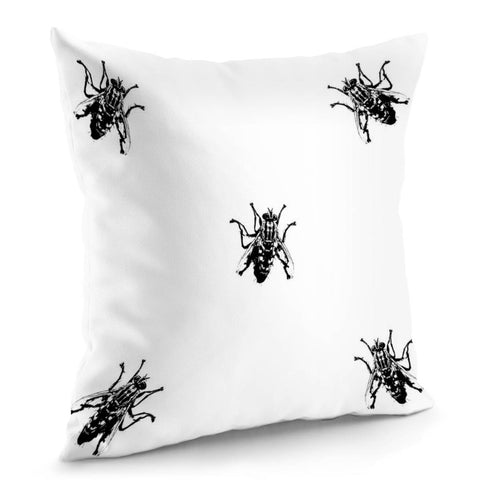 Image of Housefly Drawing Motif Print Pattern Pillow Cover