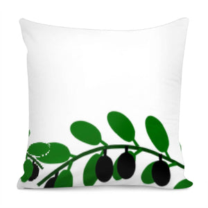 Green Olive Leaves Branches White Pillow Cover