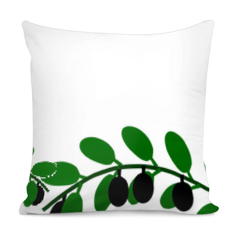 Image of Green Olive Leaves Branches White Pillow Cover