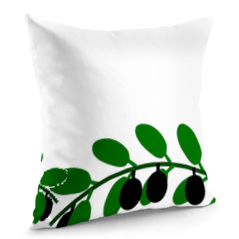 Image of Green Olive Leaves Branches White Pillow Cover