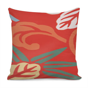 Japanese Floral Red Pattern Pillow Cover