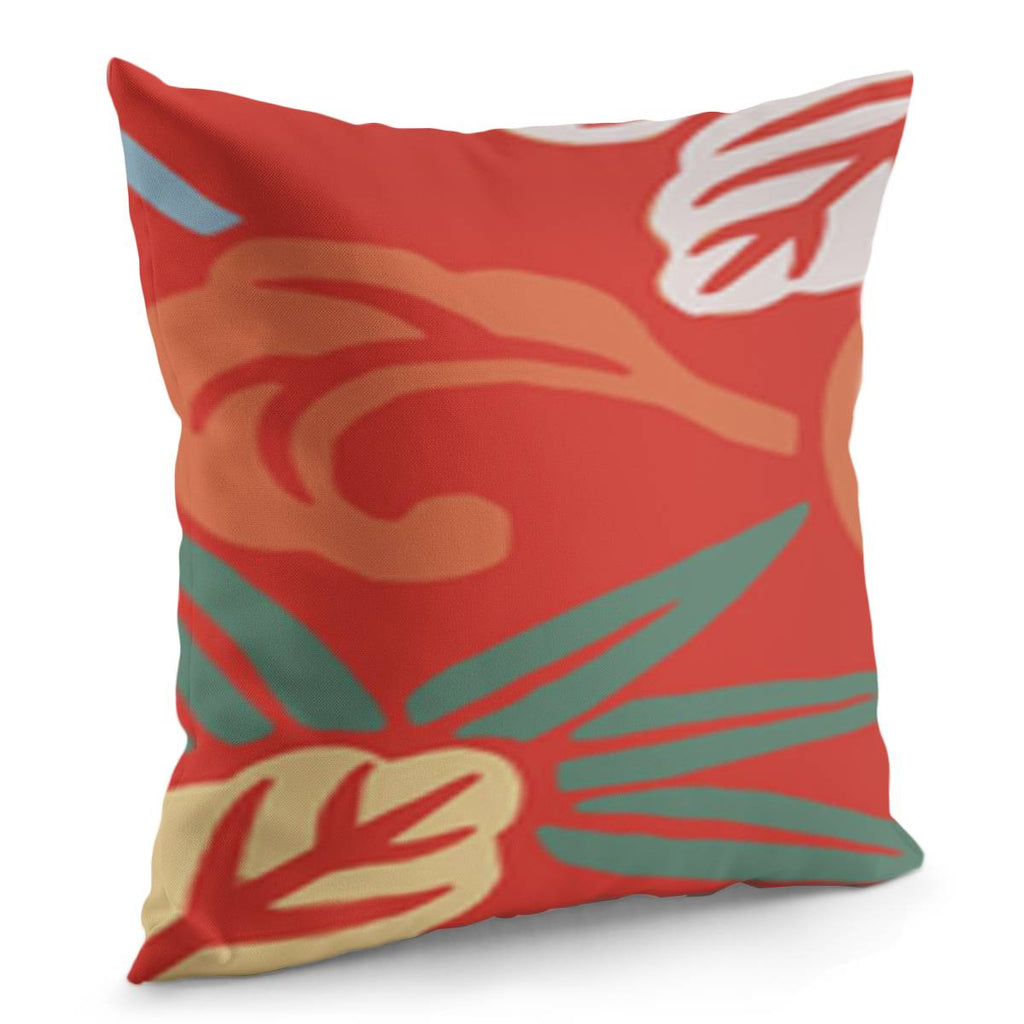 Japanese Floral Red Pattern Pillow Cover