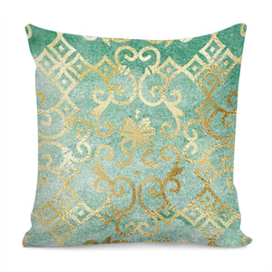 Gold Damask Green Pattern Pillow Cover