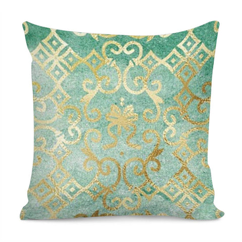 Image of Gold Damask Green Pattern Pillow Cover