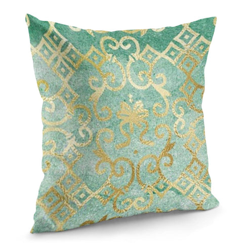 Image of Gold Damask Green Pattern Pillow Cover