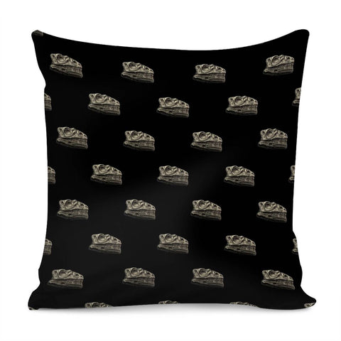 Image of Dinosaur Skeleton Head Motif Pattern Pillow Cover