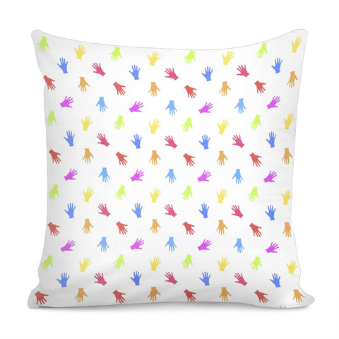 Image of Multicolored Hands Silhouette Motif Design Pillow Cover