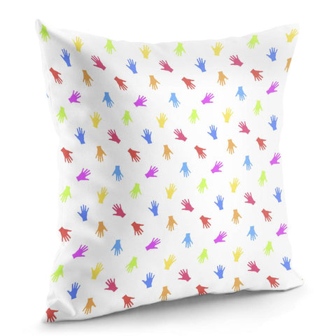 Image of Multicolored Hands Silhouette Motif Design Pillow Cover