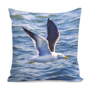 Seagull Flying Over Sea, Montevideo, Uruguay Pillow Cover