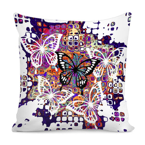 Colorful Fractal Painting With White Butterflies Pillow Cover