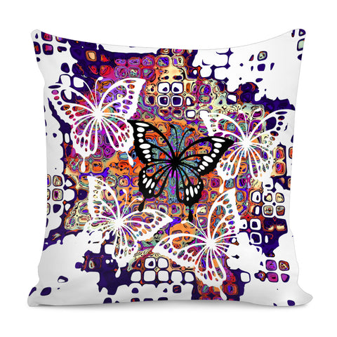 Image of Colorful Fractal Painting With White Butterflies Pillow Cover