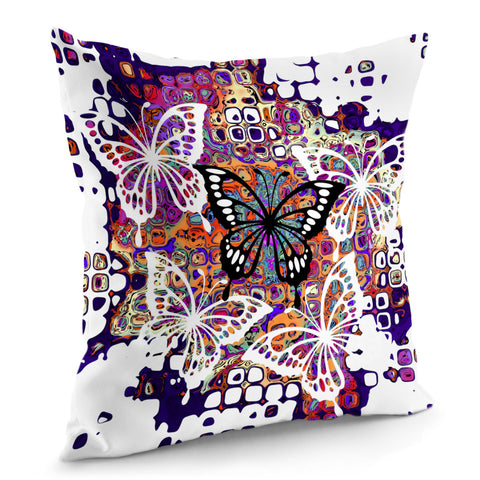 Image of Colorful Fractal Painting With White Butterflies Pillow Cover