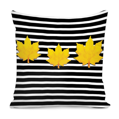 Image of Yellow Leaves Striped Pillow Cover