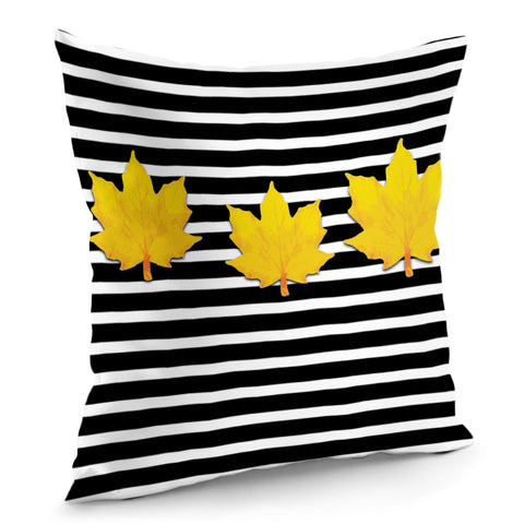 Image of Yellow Leaves Striped Pillow Cover