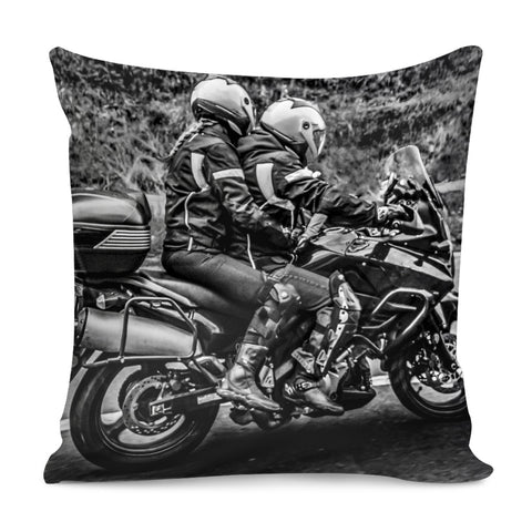 Image of Motorcycle Riders At Highway Pillow Cover