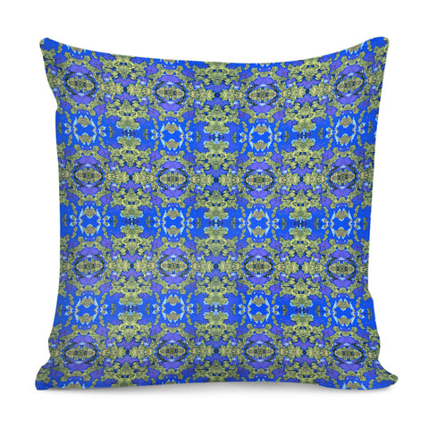 Image of Gold And Blue Fancy Ornate Pattern Pillow Cover