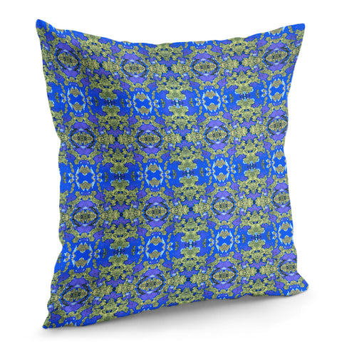 Image of Gold And Blue Fancy Ornate Pattern Pillow Cover