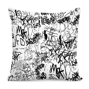 Black And White Graffiti Abstract Collage Print Pattern Pillow Cover