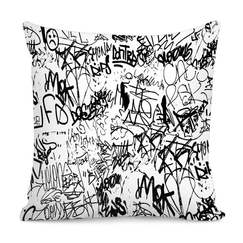 Image of Black And White Graffiti Abstract Collage Print Pattern Pillow Cover
