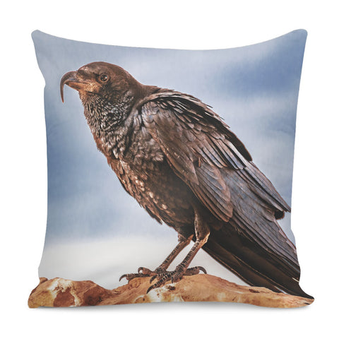 Image of Black Crow Standing At Rock Pillow Cover