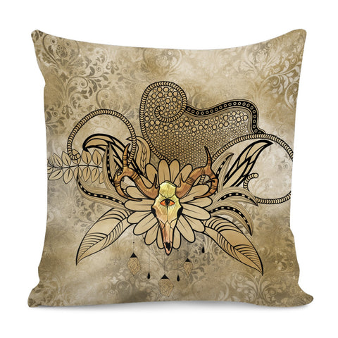 Image of Skull With Floral Elements Pillow Cover