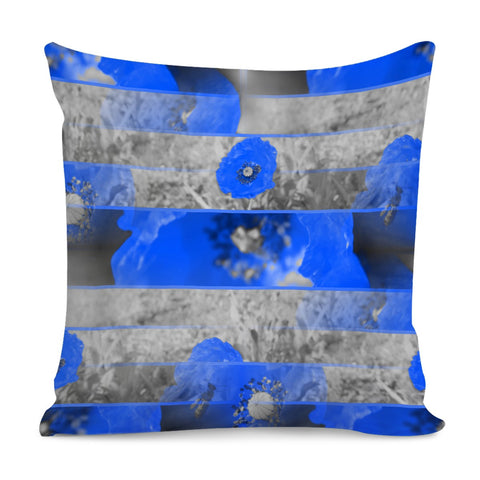 Image of Photo Collage Coquelicots Bleu Pillow Cover
