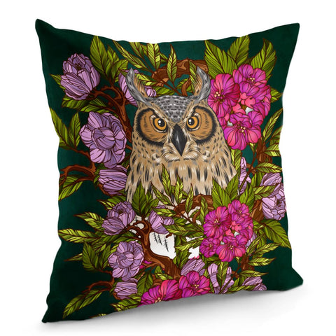 Image of Owl & Flowers Pillow Cover