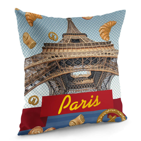 Image of Eiffel Tower & Croissant Pillow Cover