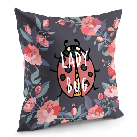 Image of Ladybugs And Flowers Pillow Cover