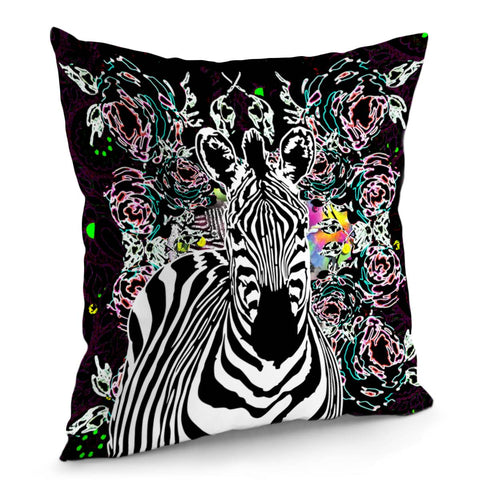 Image of Zebra & Flowers Pillow Cover