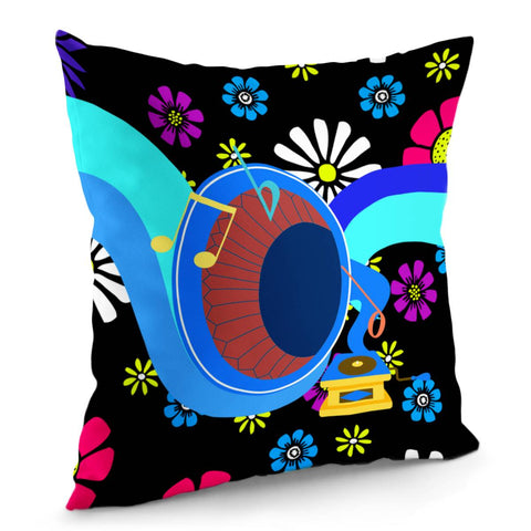 Image of Gramophone & Flowers Pillow Cover