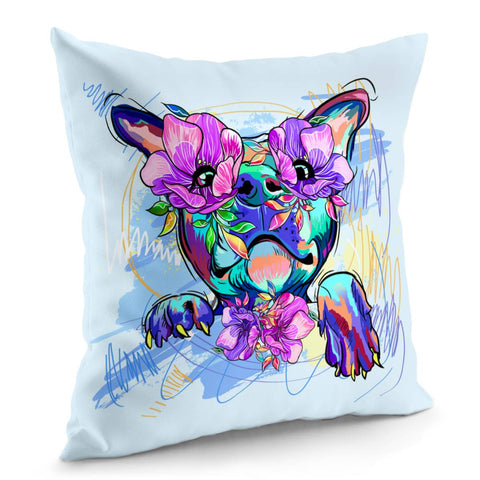 Image of Dog And Flower Pillow Cover