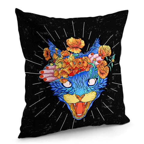 Image of Cat And Flower Pillow Cover