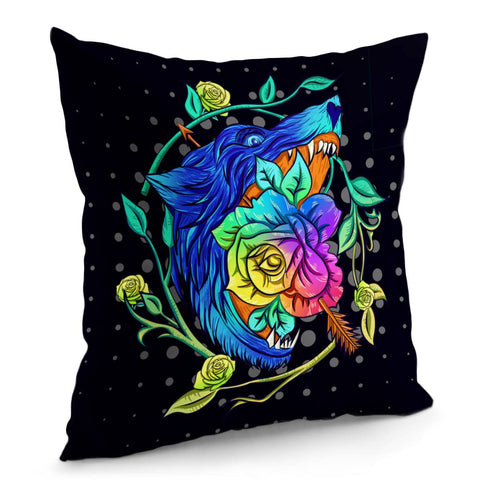 Image of Wolf And Flower Pillow Cover