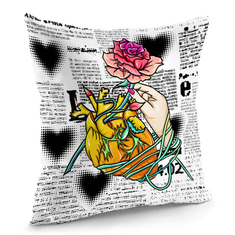 Image of Flower And Heart Pillow Cover