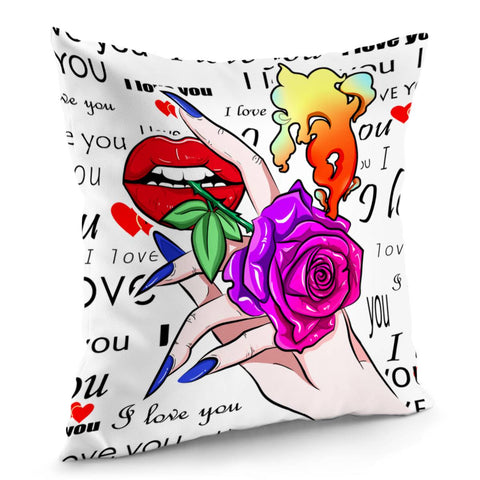 Image of Lips And Flowers Pillow Cover