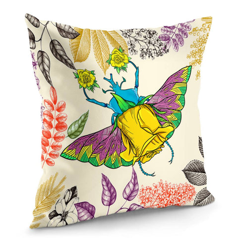 Image of Beetle And Flower Pillow Cover