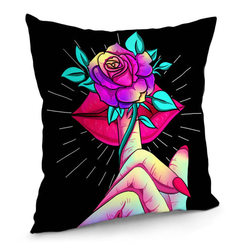 Image of Red Lips And Rose Pillow Cover