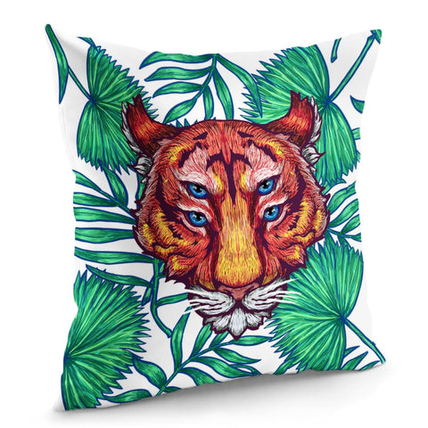 Image of Tiger & Tropical Plants Pillow Cover