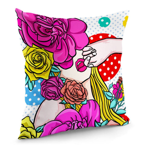 Image of Girl And Flower Pillow Cover