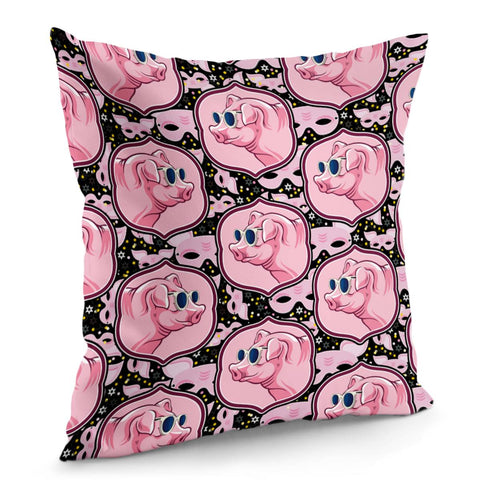 Image of Pink Pig Wearing Glasses Pillow Cover